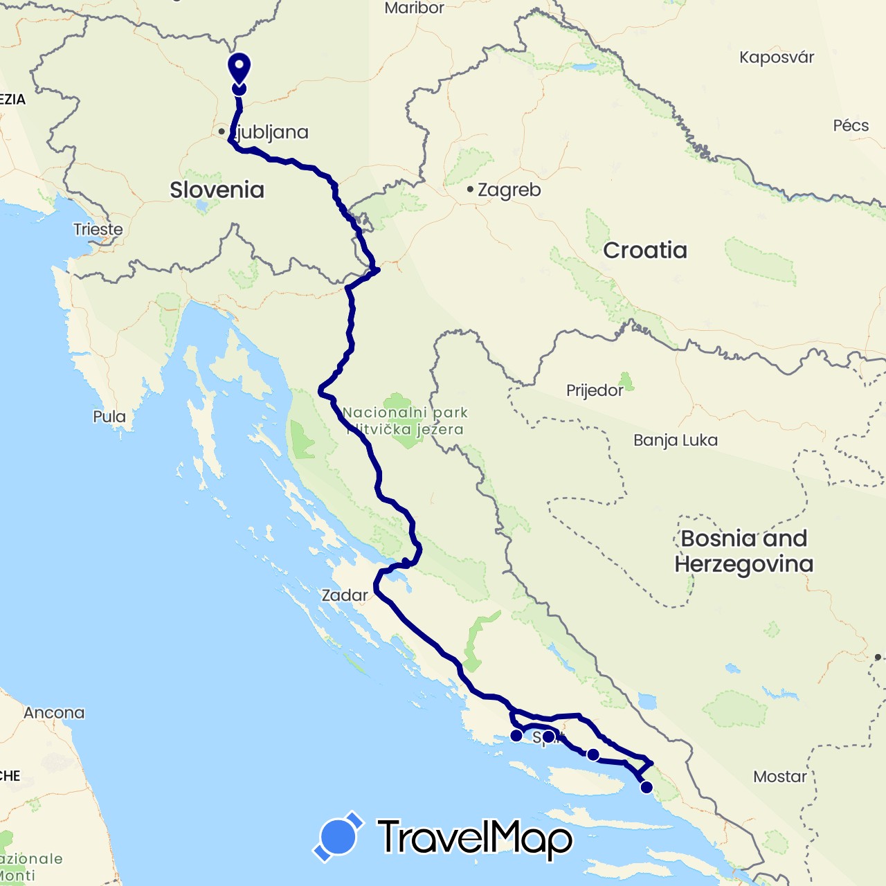 TravelMap itinerary: driving in Croatia, Slovenia (Europe)